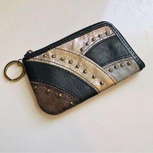 Fossil Leather Meatllic Studded Patchwork Key Pouch Wallet